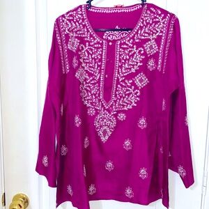 Silk, Chikankari, sequin, 100% silk, deep magenta purple hand-embroidered!